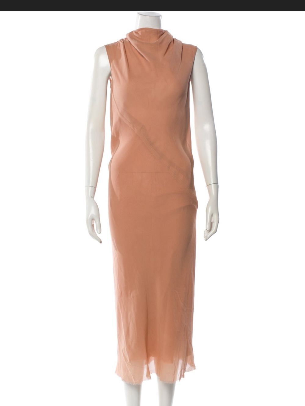 Rick Owens Navy Blue Draped Sleeveless Midi Dress Silk/Cupro Lining size 46IT